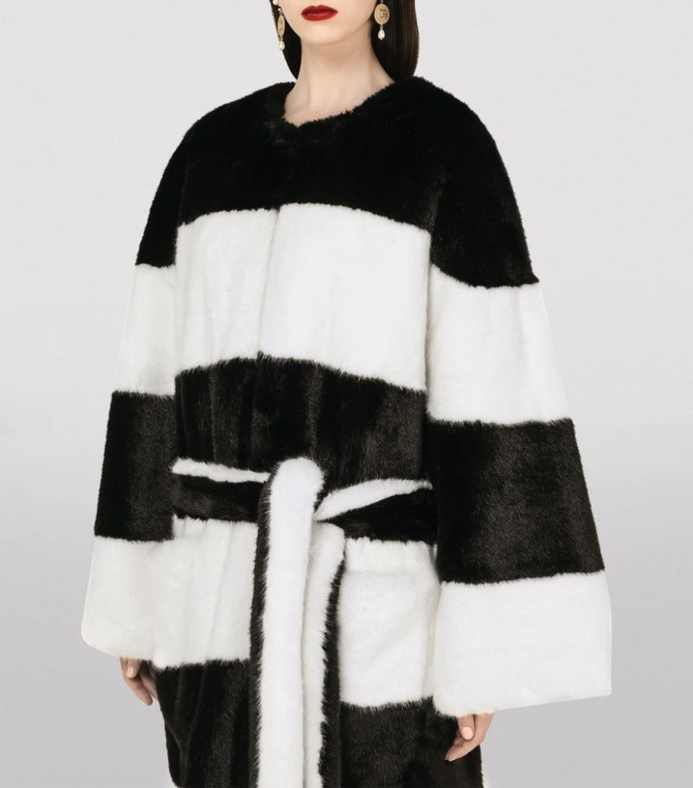 Dolce & Gabbana Striped Faux Fur Coat S9000-COMBINED COLOU Wrap Coats 3 Dolce & Gabbana Striped Faux Fur Coat S9000-COMBINED COLOU Wrap Coats - Image 3