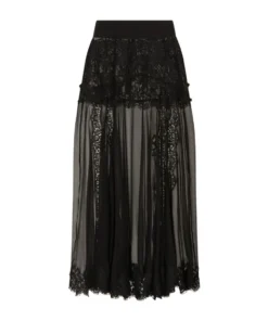 Dolce & Gabbana Tulle Lace Midi Skirt N0000-BLACK Midi Skirts