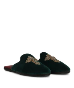 Dolce & Gabbana Velvet Embellished House Slippers 8G566-LAKE/GOLD