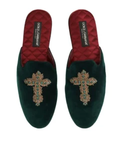Dolce & Gabbana Velvet Embellished House Slippers 8G566-LAKE/GOLD -Dolce & Gabbana online Store dolce gabbana velvet embellished house slippers 16422386 31541926 1000