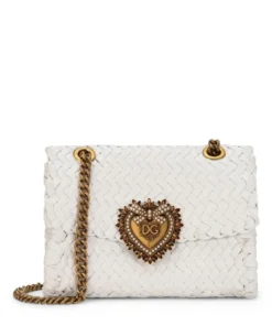 Dolce & Gabbana Woven Leather Devotion Bag 80002-OPTICAL WHITE Top Handle Bags